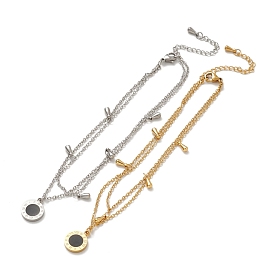 304 тросовые цепи из нержавеющей стали с многожильным ножным браслетом, эмалированный плоский круглый браслет с римскими цифрами и 201 двухслойный браслет из нержавеющей стали с подвеской в форме капли для женщин