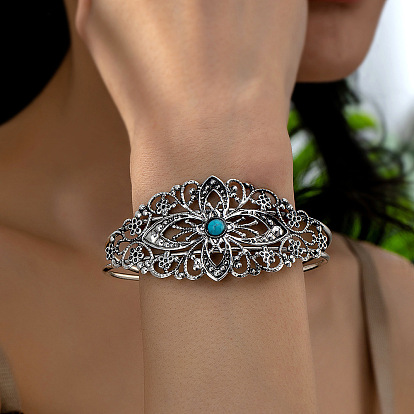 Браслеты-манжеты из цветочного сплава с синтетической бирюзой для женщин