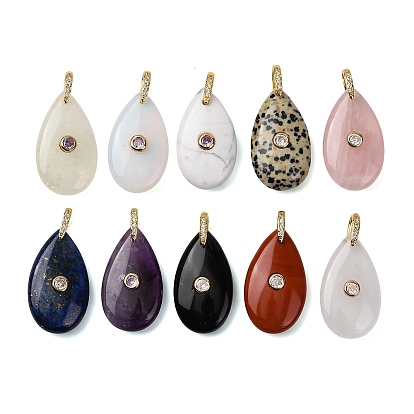 Драгоценный камень подвески, Подвески в форме капли с латунными микропаве из прозрачных кубических цирконий в качестве застежек., золотые