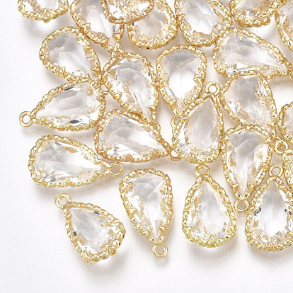 Стеклянные подвески, с латунной фурнитурой , граненые, капля, золотые