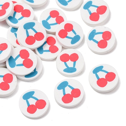 Бусины из полимерной глины , плоские круглые с вишней