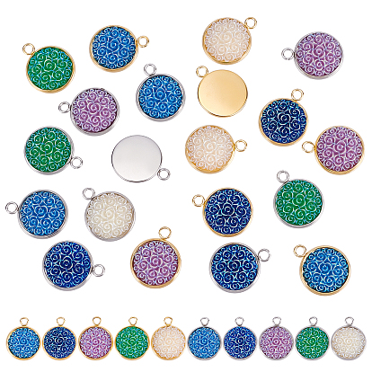 20Pcs 10 Styles Resin Pendants, with 304 Stainlesss Steel Settings, Half Round with 3D Flower