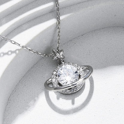 Латунные микропаве кубические цирконии звездные подвески ожерелья для женщин, планета