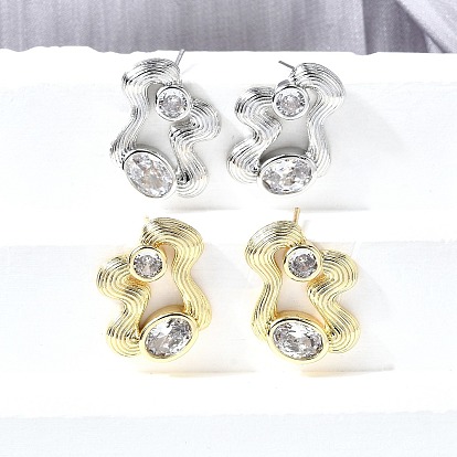 Серьги-гвоздики из латунного микро-паве, самородки