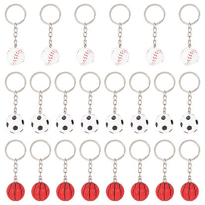 22Pcs Opaque Resin/Plastic Pendants, PU Leather with Iron Ring, Baseball Pendants Accessories, Mixed Shape