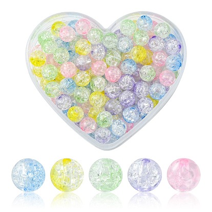 100Pcs 5 Colors Transparent Crackle Acrylic Beads, Round