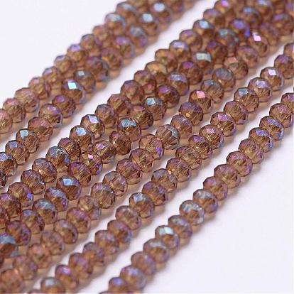 Electroplate Glass Beads Strands, Full Rainbow Plated, Faceted, Rondelle