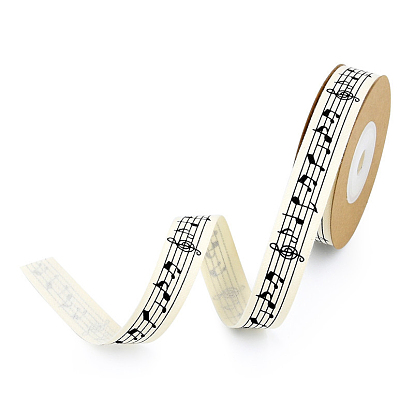Cotton Ribbon, Musical Note Pattern, for Gift Wrapping, Party Decoration
