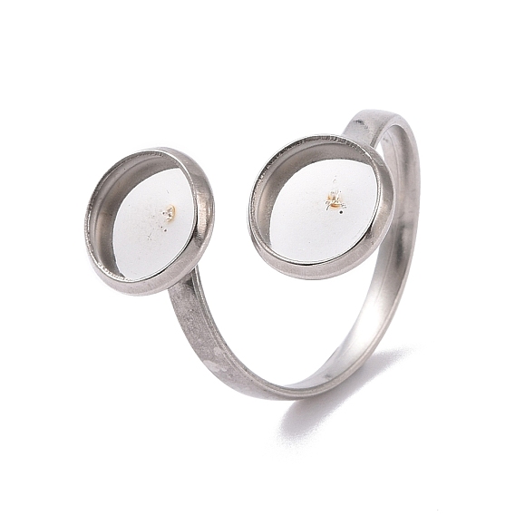 201 Stainless Steel Open Cuff Ring Findings, Pad Ring Setting, Flat Round