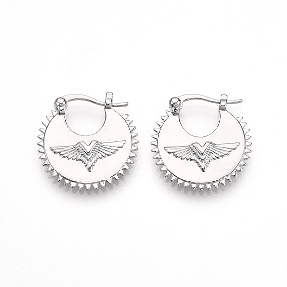 Латунная серьга-клипса для женщин, плоские круглые с крыльями