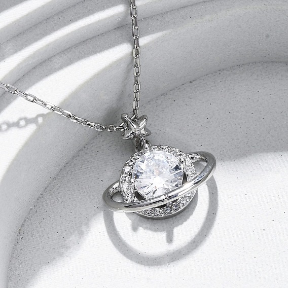 Латунные микропаве кубические цирконии звездные подвески ожерелья для женщин, планета