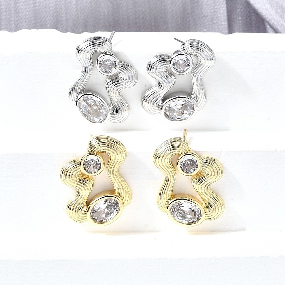 Серьги-гвоздики из латунного микро-паве, самородки