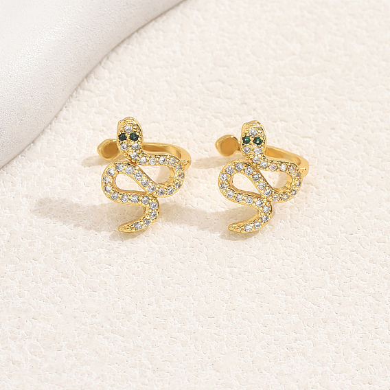 Латунные серьги-каффы в форме змеи, с четким кубического циркония