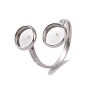 201 Stainless Steel Open Cuff Ring Findings, Pad Ring Setting, Flat Round