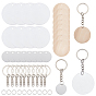 100Pcs DIY Flat Round Keychain Making Kits, Including 30Pcs Aluminum & Acrylic & Wood Blank Tags Pendants, Iron Jump Rings & Split Key Rings