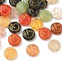 Baking Paint Mixed Styles Glass Beads, Golden Metal Enlaced, Flat Round with Pigeon