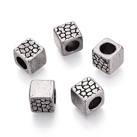 304 текстурированные бусины европейского стиля из нержавеющей стали с крупными отверстиями, кубические