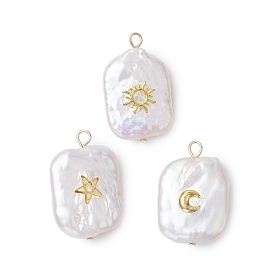 3pcs 3 styles pendentifs en perles baroques naturelles en perles Keshi, avec 304 broches à tête plate en acier inoxydable, rectangle