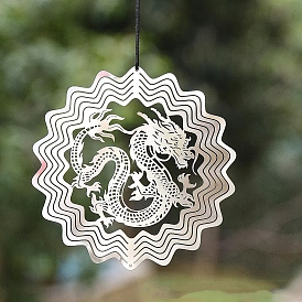 Metal 3D Rotating Dragon Wind Spinners, for Outdoor Garden Hanging Decoration