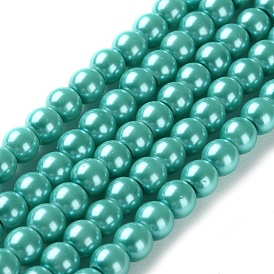 Baking Paint Pearlized Glass Pearl Round Bead Strands