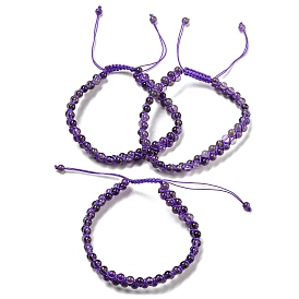 Adjustable Round Natural Amethyst Braided Bead Bracelets for Women