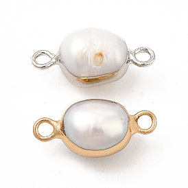 Natural Pearl Connector Charms, Oval Links, with Brass Double Loops