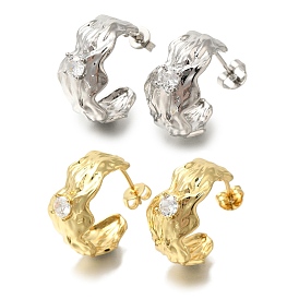 Серьги-гвоздики из латуни c-образной формы с прозрачным паве из кубического циркония, долговечный, без свинца и без кадмия