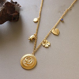 Collares múltiples con colgante de trébol en forma de corazón y micro pavé de circonita cúbica transparente para mujer.