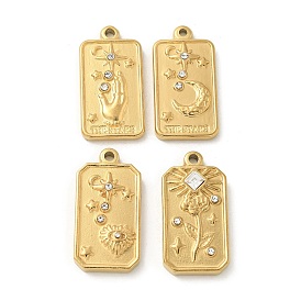 304 Stainless Steel Pendants, with Rhinestone, Golden