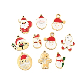 Ion Plating(IP) 304 Stainless Steel Pendants, Christmas Theme Enamel Charms, Snowman/Santa Claus/Gingerbread Man, Golden