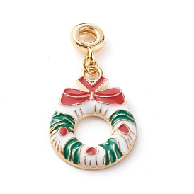 Christmas Alloy Pendants, with Alloy Enamel Pendants and Brass Tube Bails, Ring