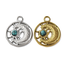 Подвески из синтетической бирюзы в виде солнца и луны, с 304 установками из нержавеющей стали