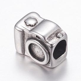 304 Stainless Steel European Beads, Large Hole Beads, Camera