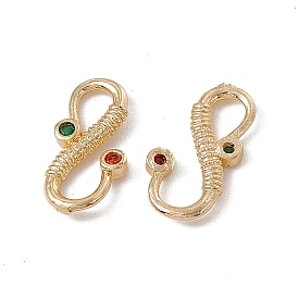 Brass S-Hook Clasps, with Red & Green Glass Rhinestone