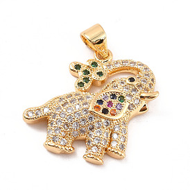 Rack Plating Brass Micro Pave Cubic Zirconia Pendants, Cadmium Free & Lead Free, Elephant