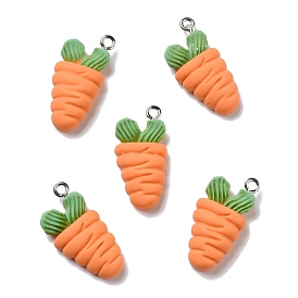 Opaque Resin Pendants, with Platinum Tone Iron Loops, Imitation Food, Carrot