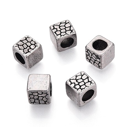 304 текстурированные бусины европейского стиля из нержавеющей стали с крупными отверстиями, кубические