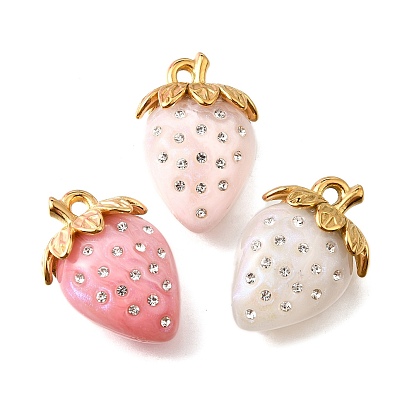 304 из нержавеющей стали акриловые подвески, клубника прелести, со стразами, вакуумное покрытие pvd