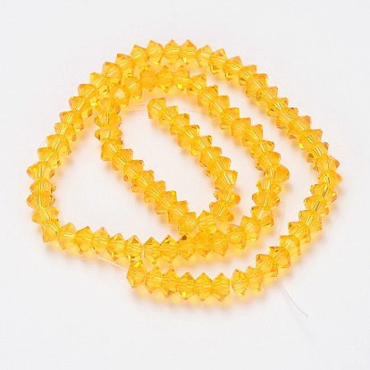 Faceted Bicone Transparent Glass Bead Strands, 5x3mm, Hole: 1mm, about 99pcs/strand, 11.8 inch