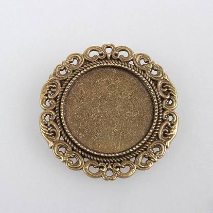 Vintage Alloy Brooch Cabochon Bezel Settings, with Iron Pin Brooch Back Bar Findings, Flat Round, Cadmium Free & Nickel Free & Lead Free, Tray: 25mm, 39x2mm, Pin: 0.6mm