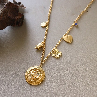 Collares múltiples con colgante de trébol en forma de corazón y micro pavé de circonita cúbica transparente para mujer.