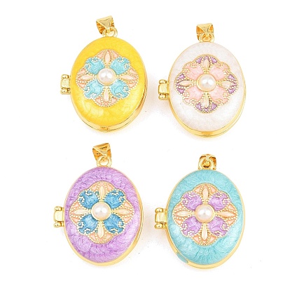 Подвески латуни медальон, с эмалью и абс пластика имитация жемчуга, без кадмия и без свинца, реальный 18 k позолоченный, стойки покрытие, долговечный, цветок с овальными подвесками