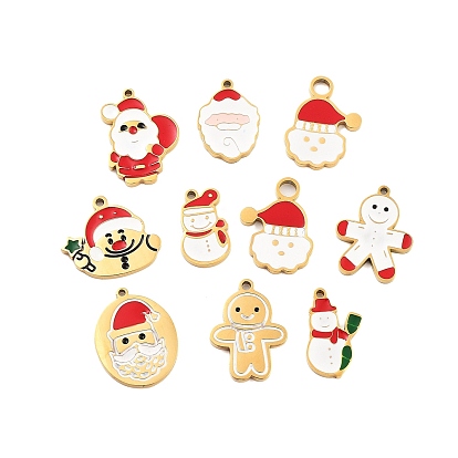 Ионное покрытие (ip) 304 подвески из нержавеющей стали, эмалевые подвески на рождественскую тематику, снеговик/дед мороз/пряничный человечек, золотые