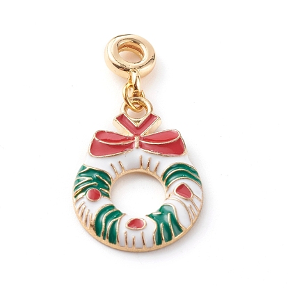 Christmas Alloy Pendants, with Alloy Enamel Pendants and Brass Tube Bails, Ring