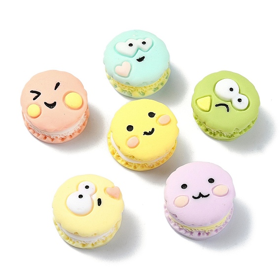Cabochons décodés en résine opaque, nourriture imitation, macaron avec visage d'expression
