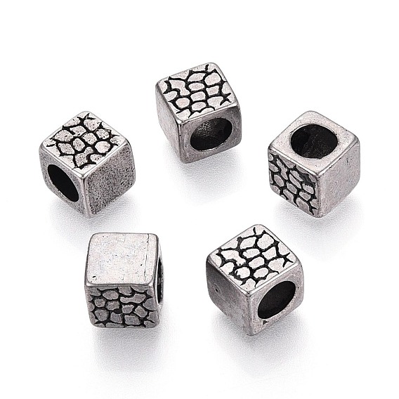 304 текстурированные бусины европейского стиля из нержавеющей стали с крупными отверстиями, кубические