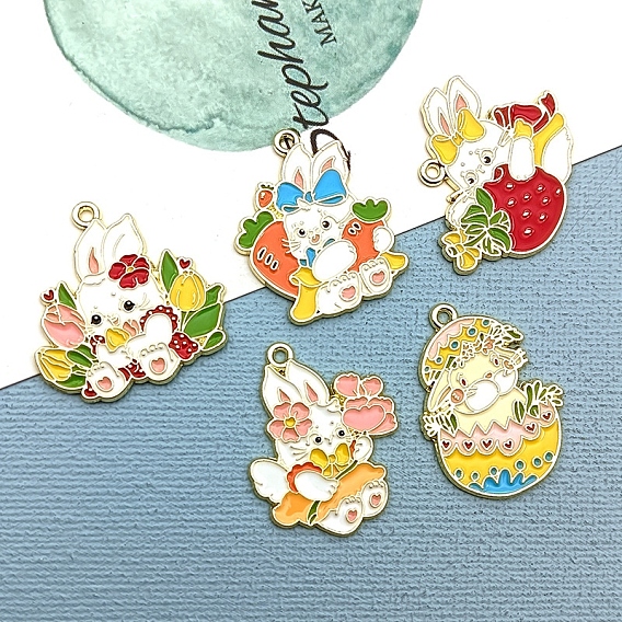 Alloy Enamel Pendants, Golden, Rabbit Charm