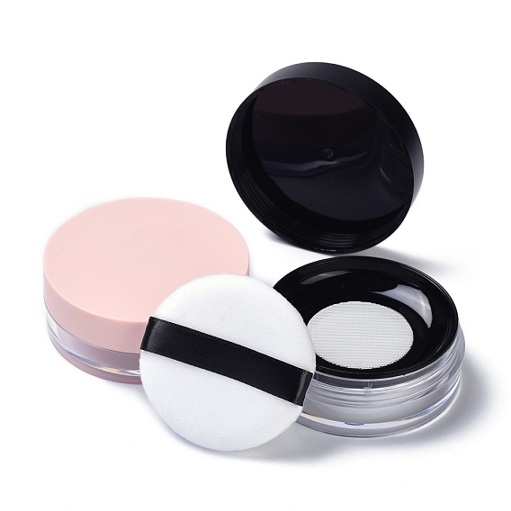 Wiederverwendbare lose Plastikpulverflaschen, leere Flaschen, DIY Make-up Puder Fall, mit Schwammpuderquaste und Sieb