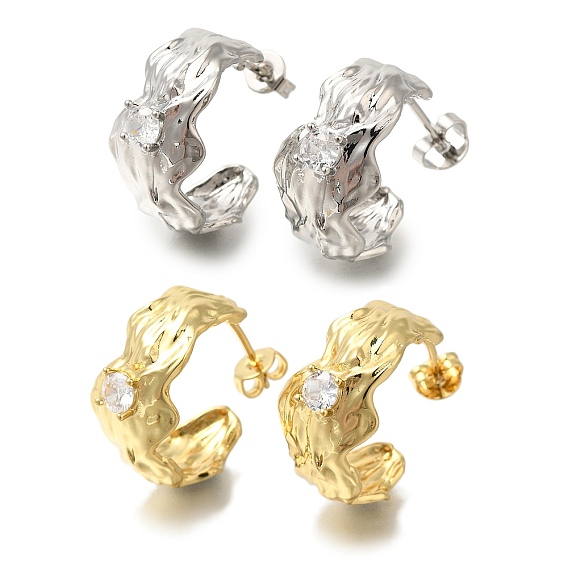 Серьги-гвоздики из латуни c-образной формы с прозрачным паве из кубического циркония, долговечный, без свинца и без кадмия