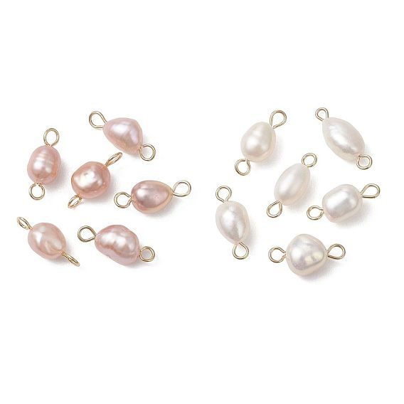 2 шт. 2 цвета натуральный жемчуг картофельные звенья соединительные подвески, с 304 двойными петлями из нержавеющей стали, золотые